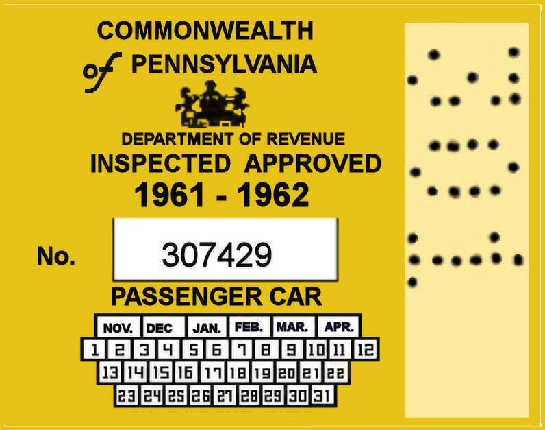 PA 1961-62 Inspection Sticker